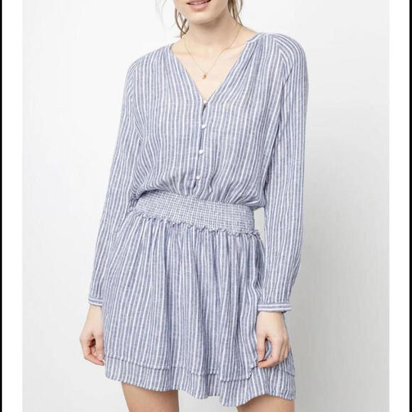 RAILS blue and white jasmine stripe linen long sleeve dress - Picture 1 of 7